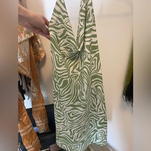 Cowl neck green swirl mini dress